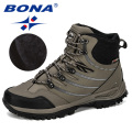 BONA 2019 New Designer Hiking Shoes Men Cow Split Plush Boots Man Mountain Climbing Shoes Outdoor Sport Shoes Trekking Sneakers