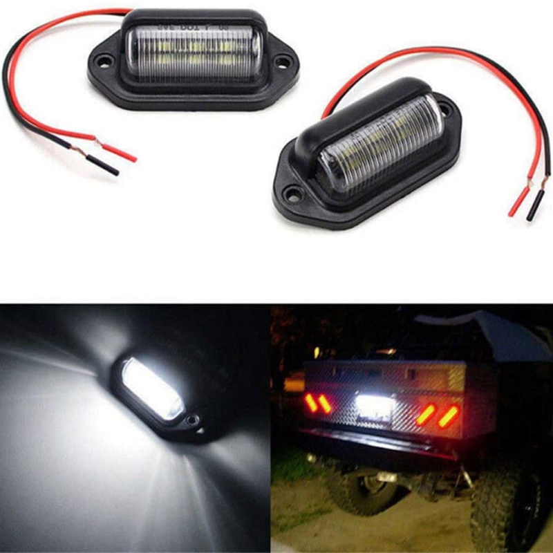 4Pcs 12V 6 SMD LED Exterior License Plate Tag Light Waterproof License Plate Lamp Taillight for Car Truck RV Trailer Boat