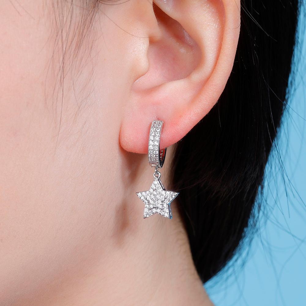TOPGRILLZ Minimalist Five-pointed Star Earrings Ice Cube Zirconia Earrings Hip Hop Fashion Jewelry