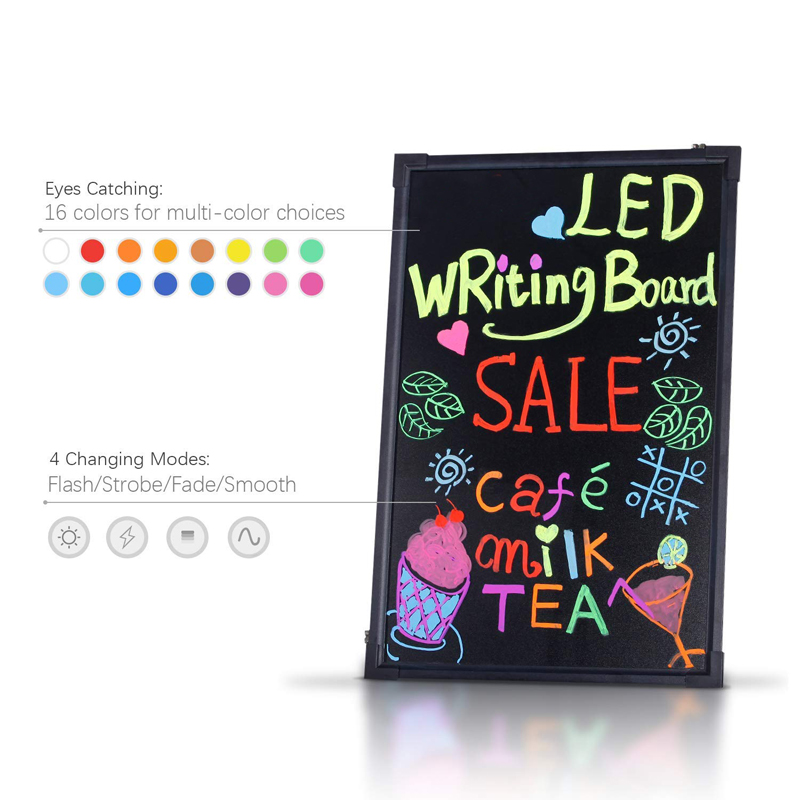 16'' x 12" Illuminated Erasable Neon Acrylic led writing board open sign with 8 colors Markers 7 Colors Flash