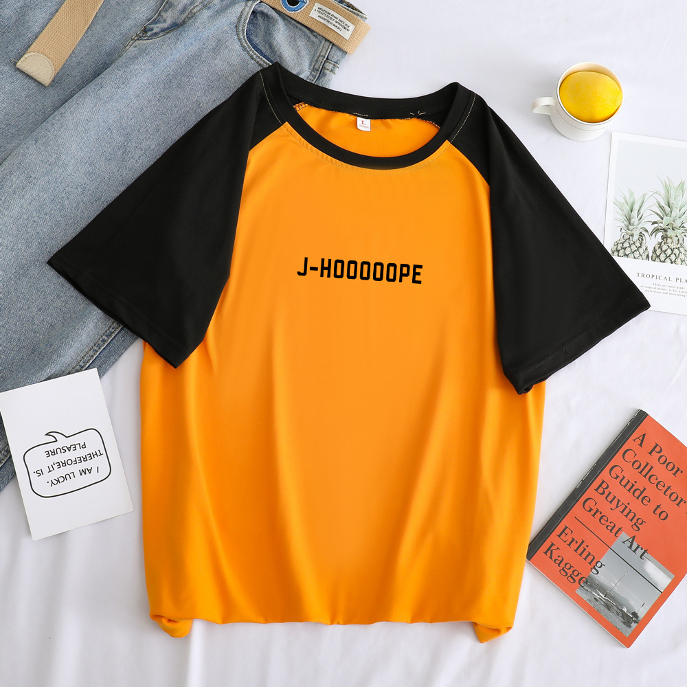 Summer Korean Kpop Bangtan Boys T Shirt Men Streetwear Casual Funny Spell Color Splicing O-neck Tops Loose J-HOOOOOPE Letter Tee