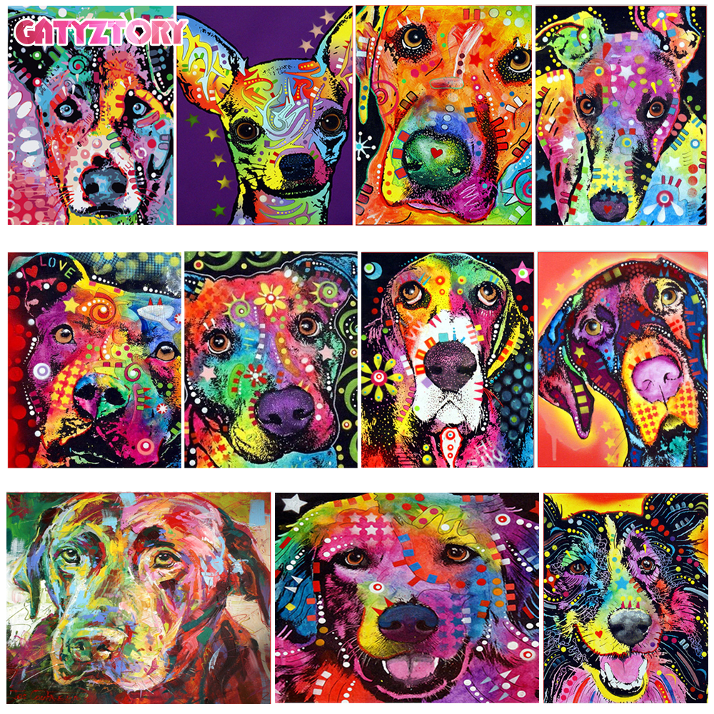 GATYZTORY color Dog series Diy painting number Animal oil paint by numbers canvas painting by numbers for kids adults art paint