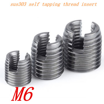 10Pcs M6 Threaded Inserts Stainless Steel SUS303 Helical Insert Self Tapping Slotted Screw Thread Repair Insert