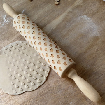 Kitchen Rolling Pin Pastry Boards Christmas Wooden Embossing Roll Tool Cake Diy Heart Pattern Valentine's Day Baking Cookies