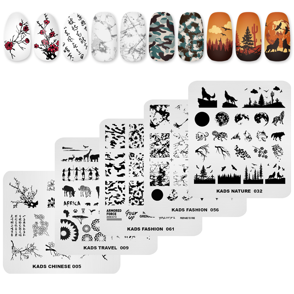 KADS Nail Stamping Plates Set Nail Art Templates Plate Holder Stamper Scraper Flower Lace Geometry Image DIY Print Stencil Tool