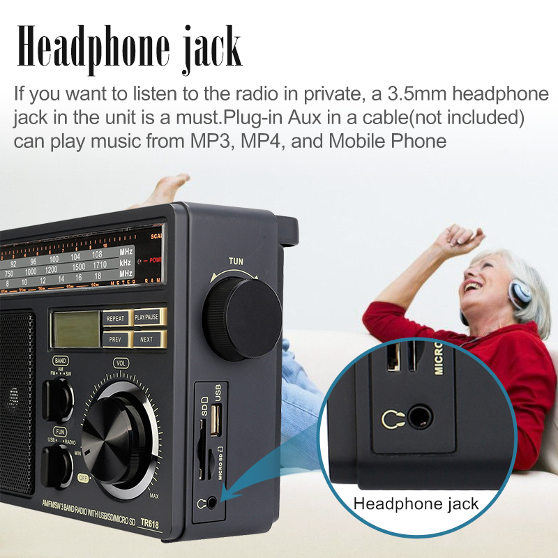 RETEKESS TR618 Portable Radio FM AM SW Radio Receiver with Digital MP3 Player Loud Volume Big Speaker and Handle for Home Garage