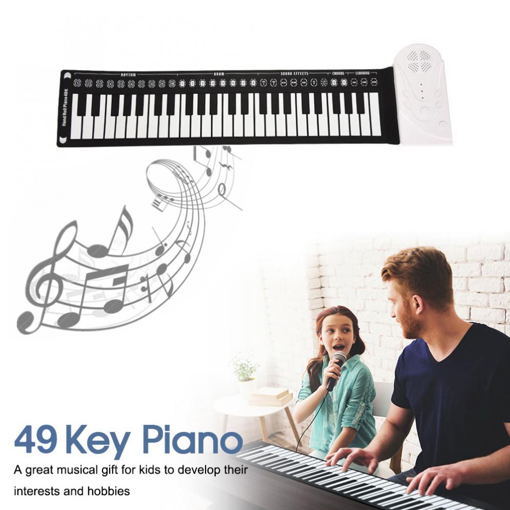 49 Keys Electronic Portable Flexible Silicone Hand Roll Up Piano Built-in Speaker Children Toys Keyboard Organ