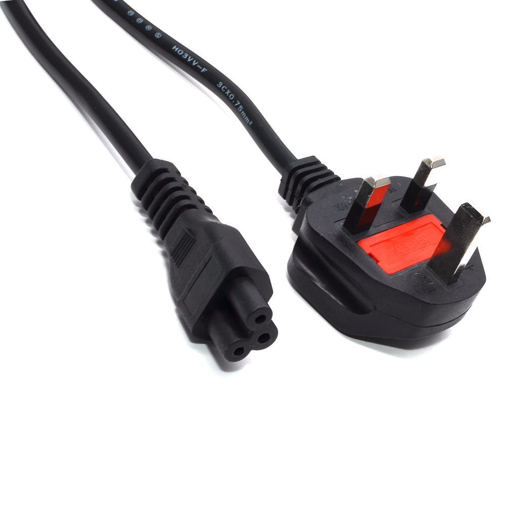 1.5M 5ft C5 Cloverleaf Lead to 3 Pin AC UK Plug Power Cable,UK standard C5 Micky Power Lead Cord PC Monitor Black