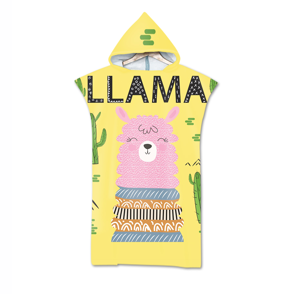 Adult Cartoon Hooded Cloak New Cute Llama Beach Towel Alpaca Printed Microfiber Young Boys Girls Kids Swimming Bath Towel