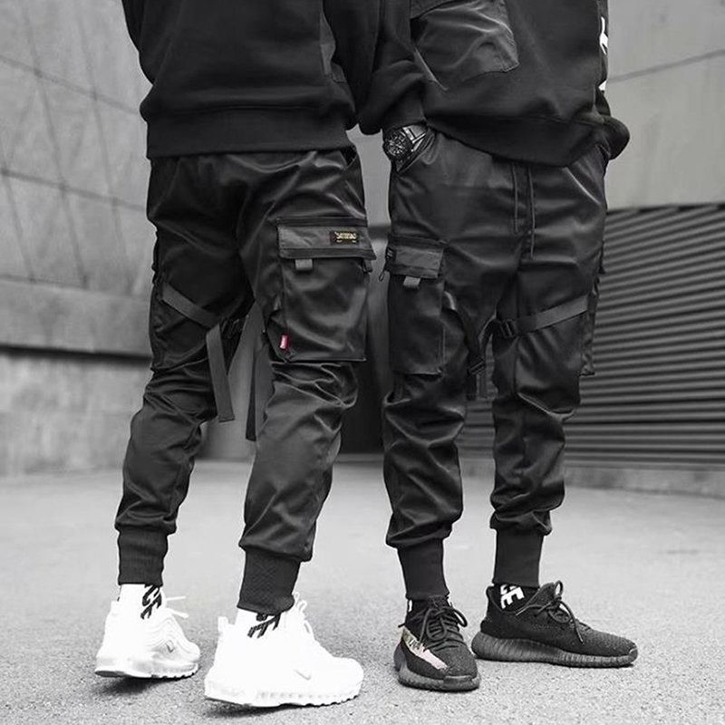 2020 Hip Hop Boy Multi-pocket Elastic Waist Design Harem Pant Men Streetwear Punk Casual Trousers Jogger Male Dancing Black Pant