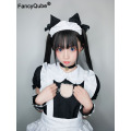 Bust Open Maid Cosplay Costume Sexy Catwomen Kitty Outfit Cotton Apron Lovely Lace Mini Dress For Women Anime Black White Lolita