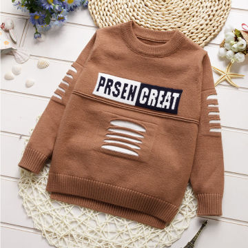 ins hot boys sweater 2-7 years old Sping and Autumn sweater Printed letter hole children's Double-layer pullover sweater