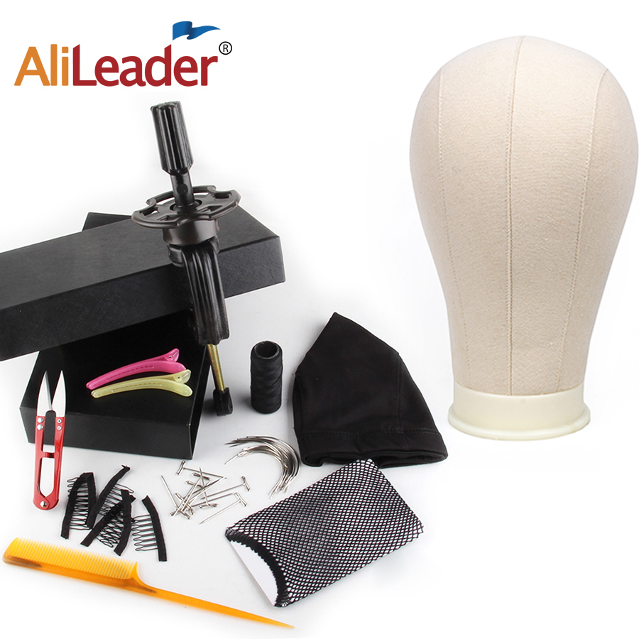 Alileader Training Mannequin Head Canvas Block Head Display Styling Mannequin Manikin Head Wig Stand Free Get T Needle Holder