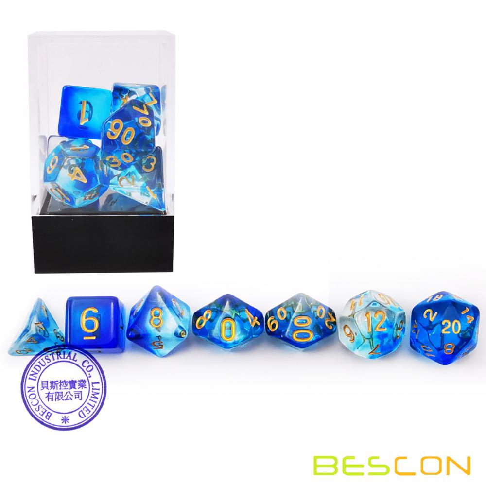 Bescon Crystal Blue 7-pc Poly Dice Set, Bescon Polyhedral RPG Dice Set Crystal Blue