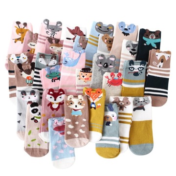 5 Pairs Kids Autumn Winter Socks Fashion Cotton Cartoon Animal Print Socks Soft Lovely Cute Socks for Girls Toddler Boys Socks