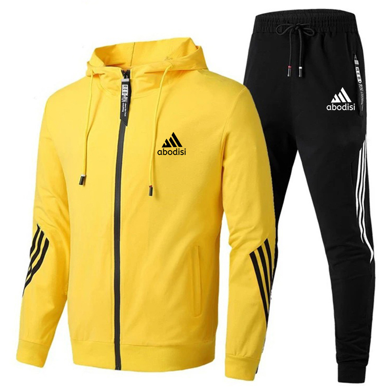 2020 spring and autumn brand fashion men's two-piece striped sportswear men's hooded top outdoor sports pants track suit suit