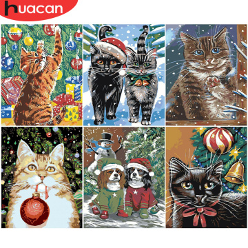 HUACAN DIY Oil Painting By Numbers Cat Animals HandPainted Kits Drawing Canvas Pictures Home Decoration Christmas Gift