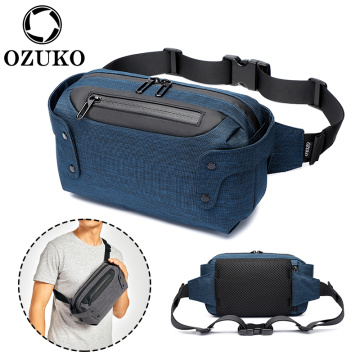 OZUKO Men Outdoor Sports Shoulder Bags Waist Bag Waterproof crossbody bags for Male USB Charging Belt Bag Travel Pack