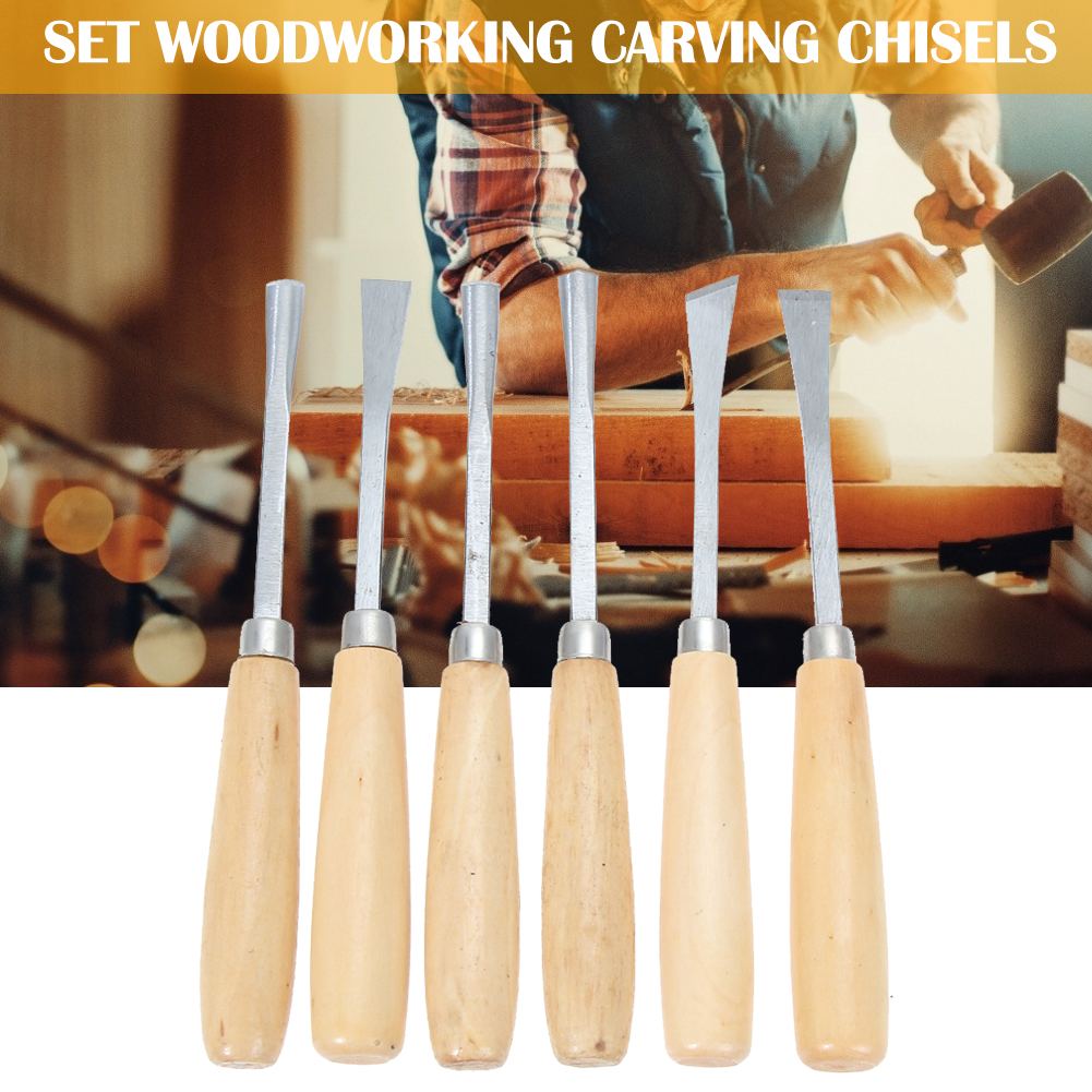 6Pcs Wood Carving Hand Chisel Set Carbon Steel DIY Manual Carving Carpenters Sculpture Kit Woodworking Lathe Gouges Tools