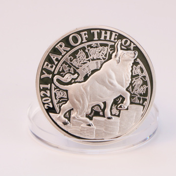 2021 Year Of The Ox Silver Coin New Year Souvenirs Gifts Lucky Commemorative Coins Medal Bull Symbol Christmas Gift