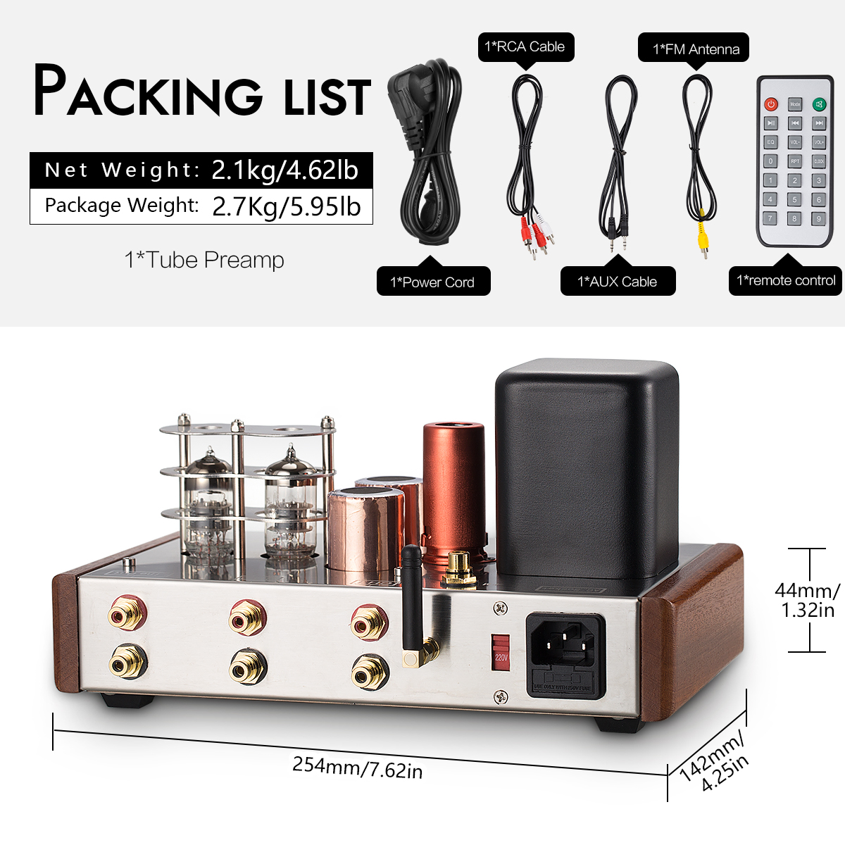 Nobsound HiFi Class A Vacuum Tube Preamp Bluetooth Receiver Home Stereo Audio Pre-Amplifier USB Music Player FM Radio