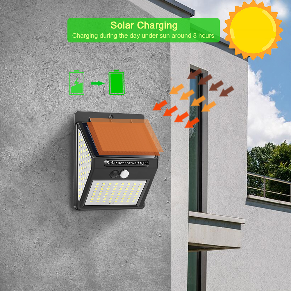 144 100 LED Solar Light Outdoor Solar Lamp PIR Motion Sensor Wall Light Waterproof Solar Powered Sunlight for Garden Decoration