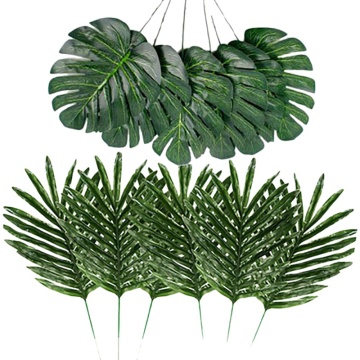 24 Pcs 2 Kinds Tropical Plant Palm Leaves Artificial Palm Leaves Faux Leaves Safari Leaves Hawaiian Turtle Leaf Luau Party Suppl