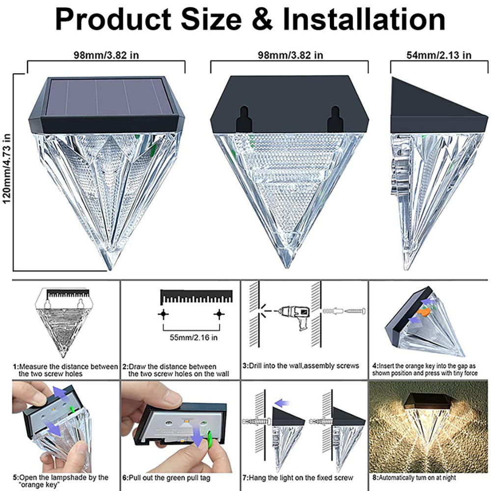 Garden diamond-shaped solar wall light