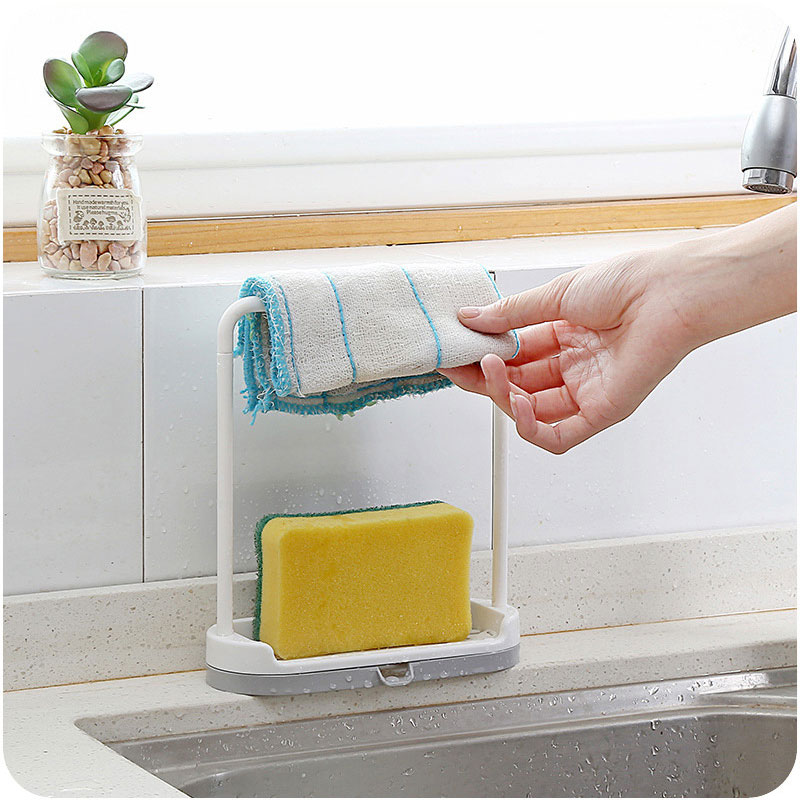 1PC Storage Rack Standing Type Sponge Holder Shelf Plate For Pad Towel 2 in 1 Multifunctional Organizer Home Kitchen Accessories