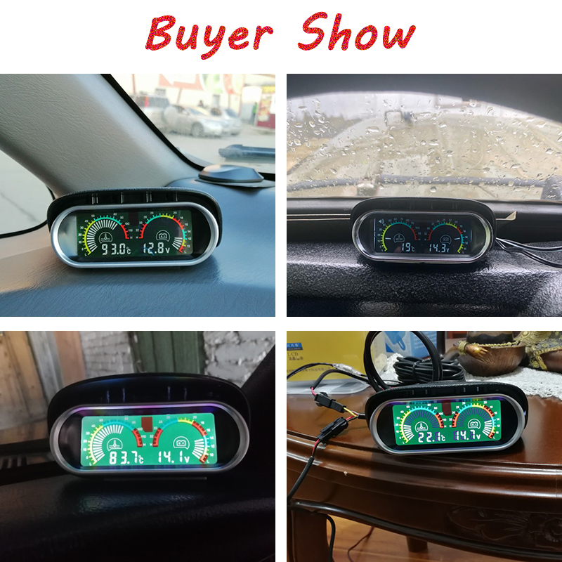 2 in 1 LCD voltmeter for car water temperature gauge universal digital motor temp sensor 10mm car motorcycle auto Volt Meter 12v