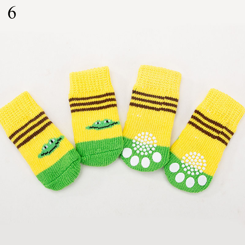 4pcs Warm Puppy Dog Shoes Soft Acrylic Pet Knits Socks Cute Cartoon Anti Slip Skid Socks For Small Dogs Pet Products S/M/L