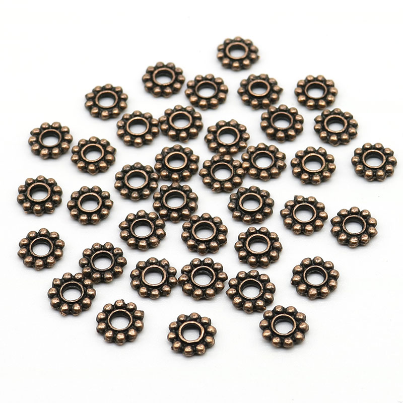 6mm Wholesale 100pcs/200pcs/lot Daisy Flower Spacers bead Metal Tibetan Silver color Spacer Beads for Jewelry Making hole is 2mm