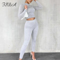 FSDA 2020 Autumn Women Set White Long Sleeve Crop Top And Biker Pants Leggings Sport Two Piece Set Casual Streetwear Tracksuit