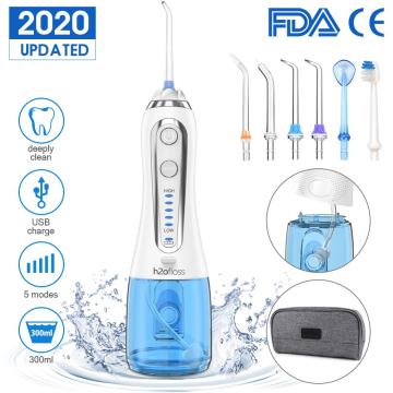 h2ofloss Oral Irrigator 5 Modes 300ml USB Rechargeable Portable Dental Water Floss Irrigator Dental Teeth Cleaner+5 Jet Tip&Bag