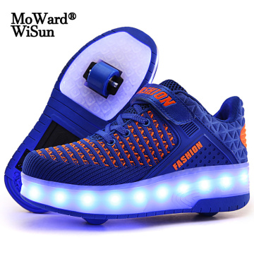 Size 28-40 LED Glowing Roller Skate Shoes with Lights for Children Boys USB Charged Luminous Sneakers on Double Wheels Kid Girls