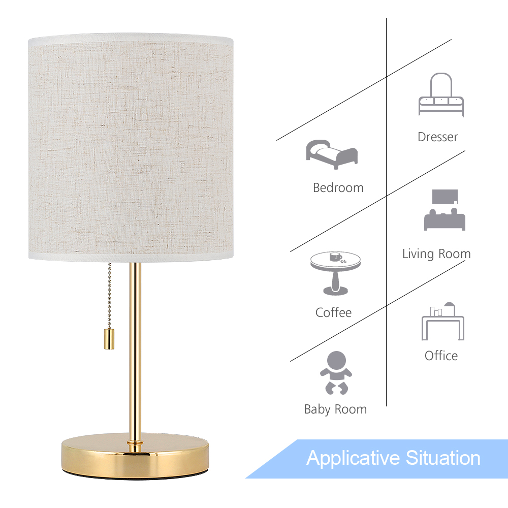 Metal Table Lamp with Linen Shade on Nightstand