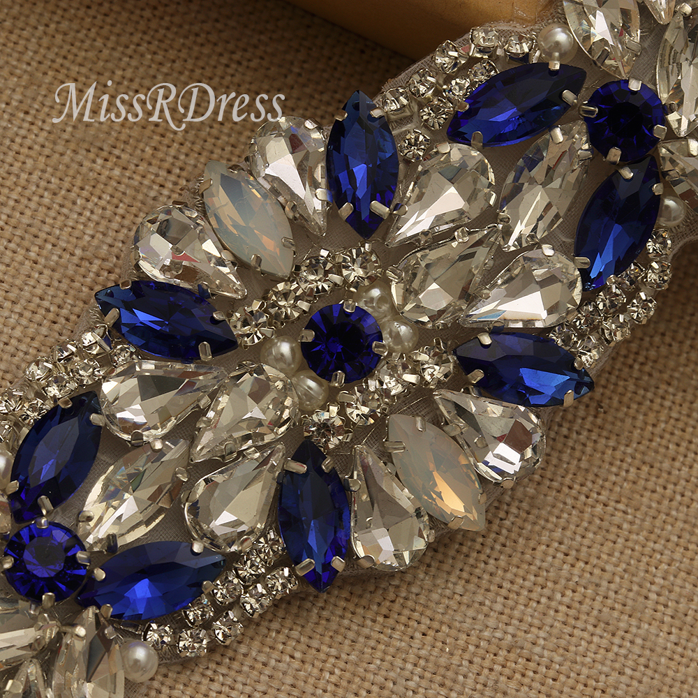 MissRDress Opal Bridal Belt Royal Blue Crystal Bridal Sash Rhinestones Wedding Belt Sash For Wedding Accessories JK934