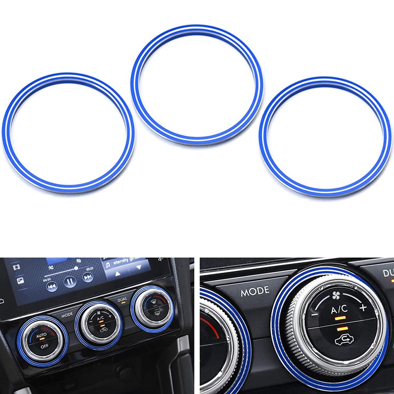 3Pc Blue AC Climate Control Outer Ring Covers Compatible for Subaru WRX, STI, Impreza, Forester, XV Crosstrek