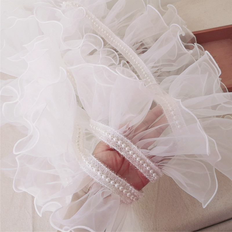 11CM Wide Luxury White Organza Glitter Beaded 3d Lace Fabric Wedding Dress Sewing Ruffle Trim Fringe Ribbon DIY Sewing Decor