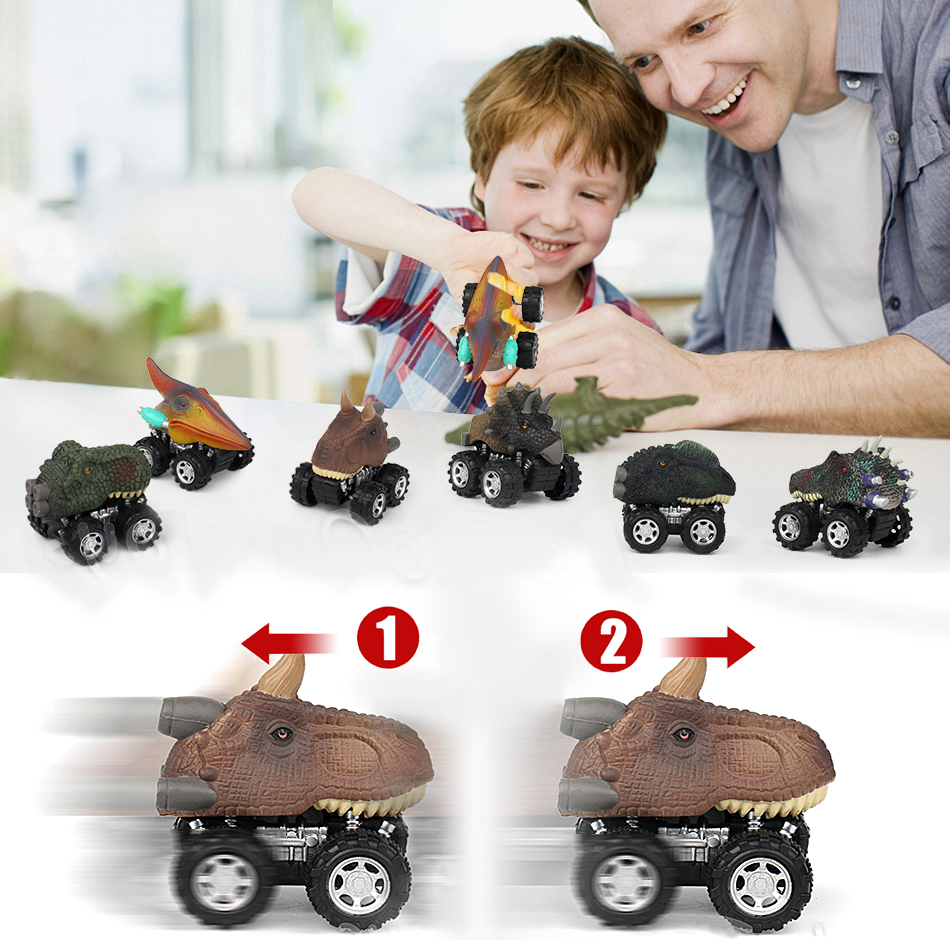6pcs Dinosaur Monster Truck Toys Hot Wheels Pull Back Car Tyrannosaurus Rex Christmas Gifts for Boys Kids Dino Model Toy Cars