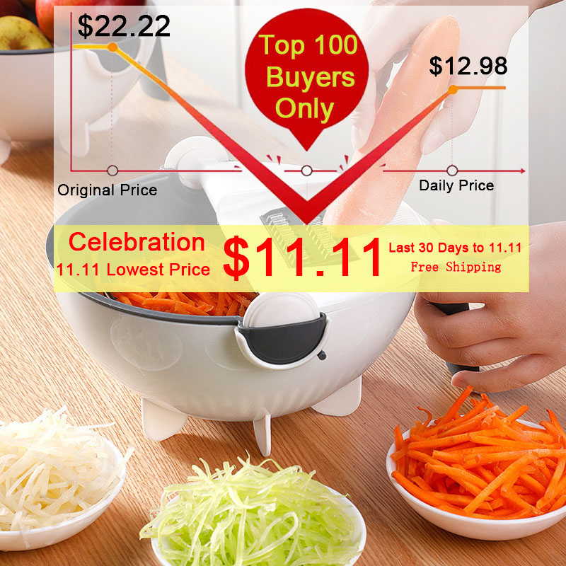 Multifunctional Vegetable Slicer Cutter Shredder Manual Mandoline Chopper Potato Carrot Cheese Grater 2 in 1 Draining Basket