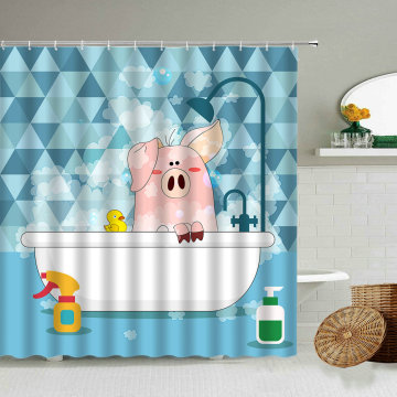 Bathing Pig Shower Curtains Cartoon Alpaca Dinosaur Cute children Bathroom Decoration Waterproof Curtain Toilet partition