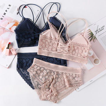 Beauty Back Sexy Women's Underwear Set Transparent Lace Push-up Bra and Panty Sets Female Brassiere Embroidery Lingerie Set