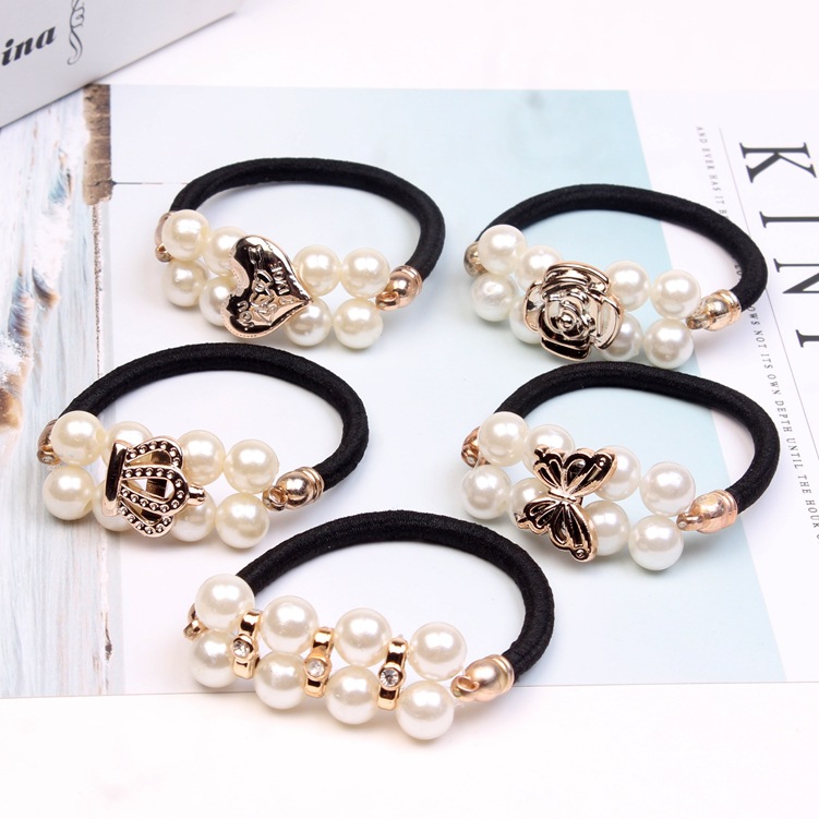 Bow Hair Accessories Pearl Elastic Rubber Bands Floral Headwear Girl Elastic Hair Band Ponytail Holder Scrunchy Rope Hair Jewelr