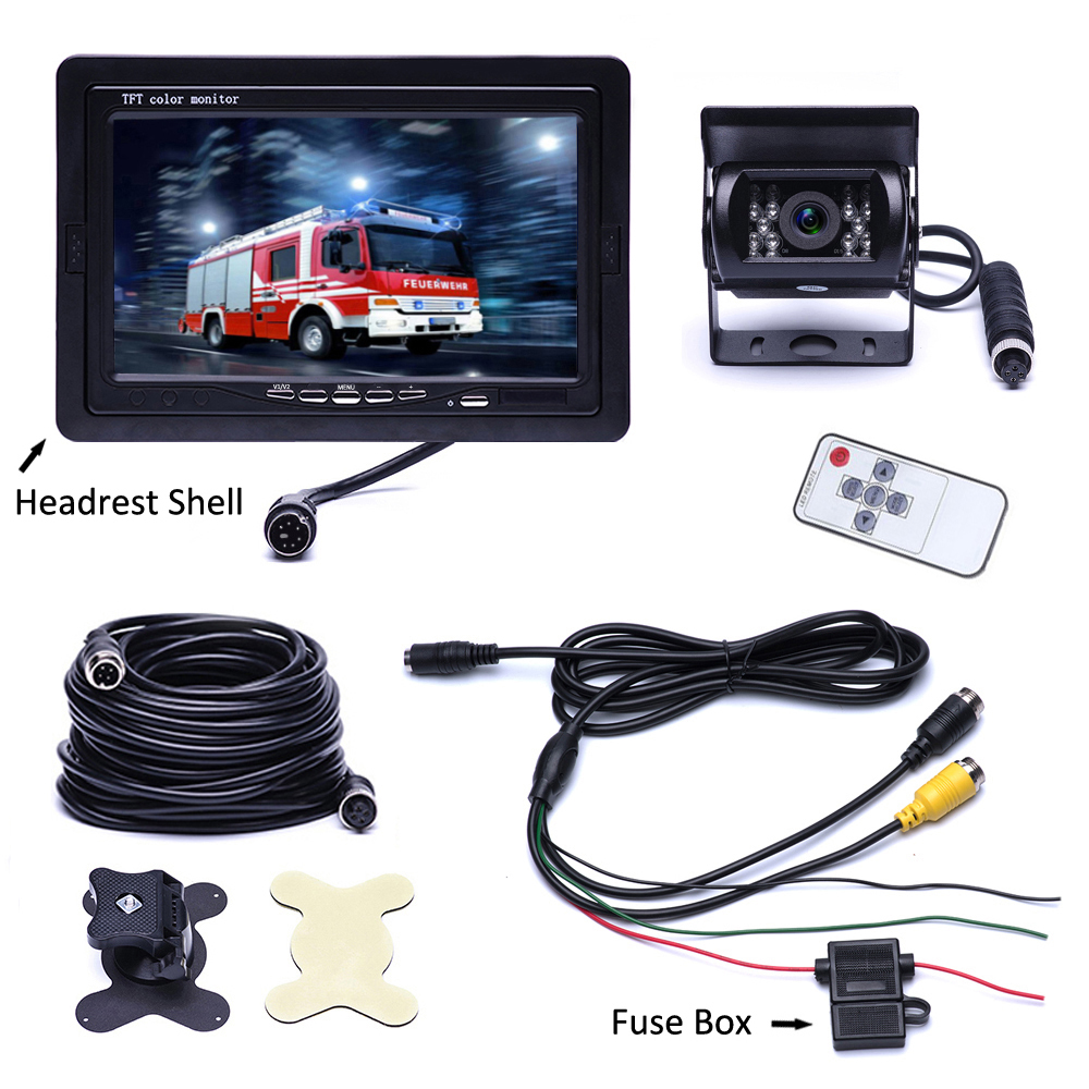 Camecho 7 Inch Car Monitor TFT LCD Display Rearview Waterproof 4pin IR Night Rear View Camera for Bus Truck RV Caravan Trailers