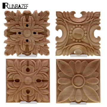 RUNBAZEF Vintage Unpainted Wood Carved Decal Corner Applique Frame For Home Wall Cabinet Door Decorative Wooden Miniature Craft