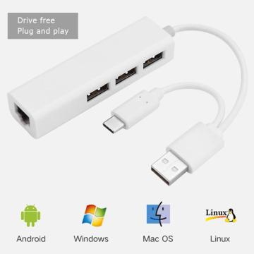 VODOOL Multifunction USB Hub USB 3.1 Type C to Gigabit Ethernet Network with USB 2.0 Hub Adapter Cable Computer Peripherals