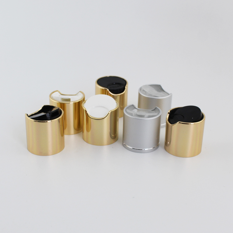 50pcs Gold Disc Top Caps With Aluminum Collar 24/410 Silver Metal Shampoo Bottles Lid Plastic Bottle Cap Push Pull Press Caps