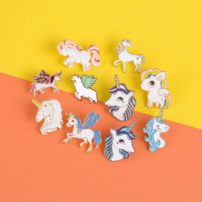 Cartoon enamel Pin Colorful Unicorn Pegasu Alpaca Brooch Cute Animal lapel Denim Jackets Badge Jewelry Gift for Kids accessories