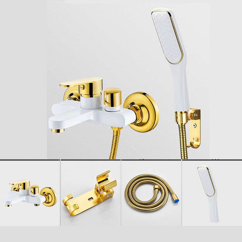 Bathtub Shower Set Wall Mounted Gold and White Bathtub Faucet, Bathroom Black gold Cold and Hot Bath and Shower Mixer Taps Brass